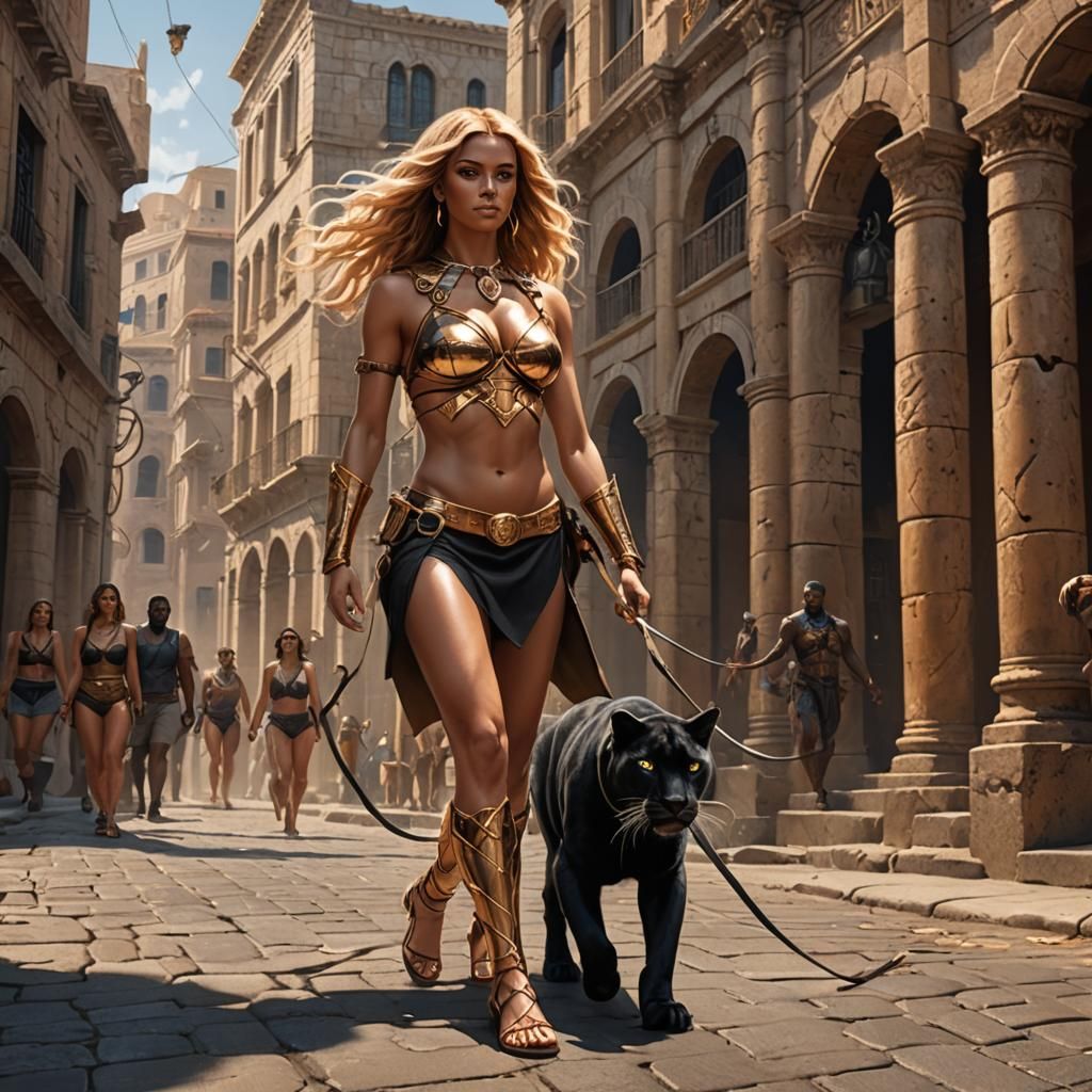 Golden Amazon and Panther in Ancient City