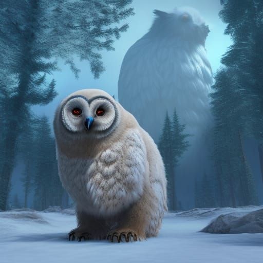 Fantastical Owlbear in Snowy Landscape