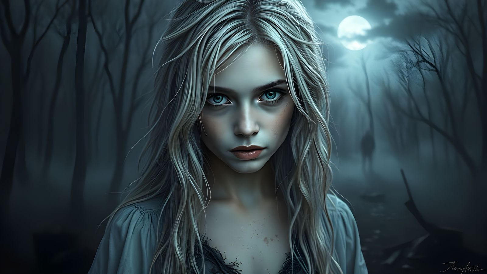 Ethereal Portrait of a Woman in Foggy Forest