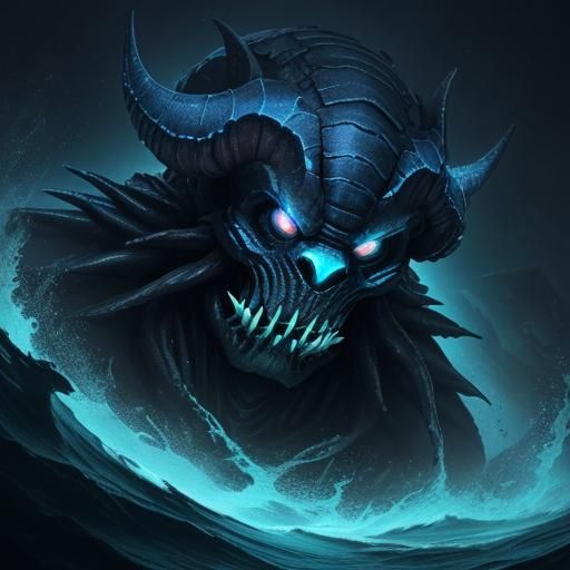 Bioluminescent Abyssal Diver in Dark Water as Detailed Matte...