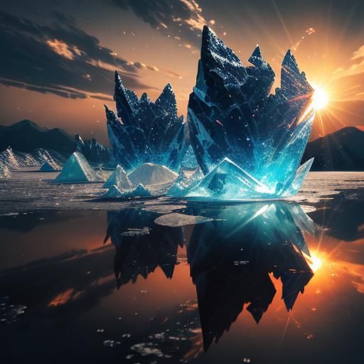 Hyperrealistic Ice Fire Sun Reflection in HDR