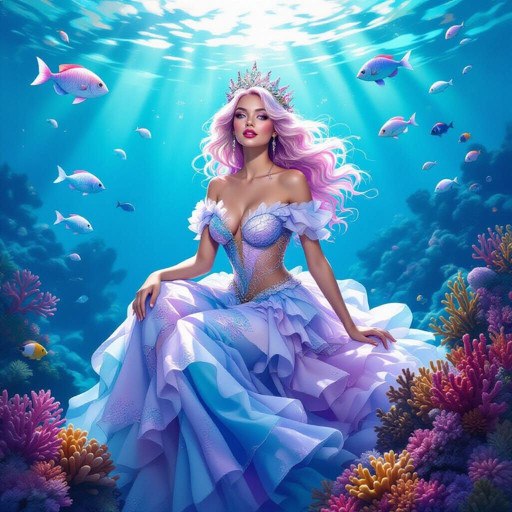Enchanting Mermaid with Pink Hair in Airbrush Oil Style