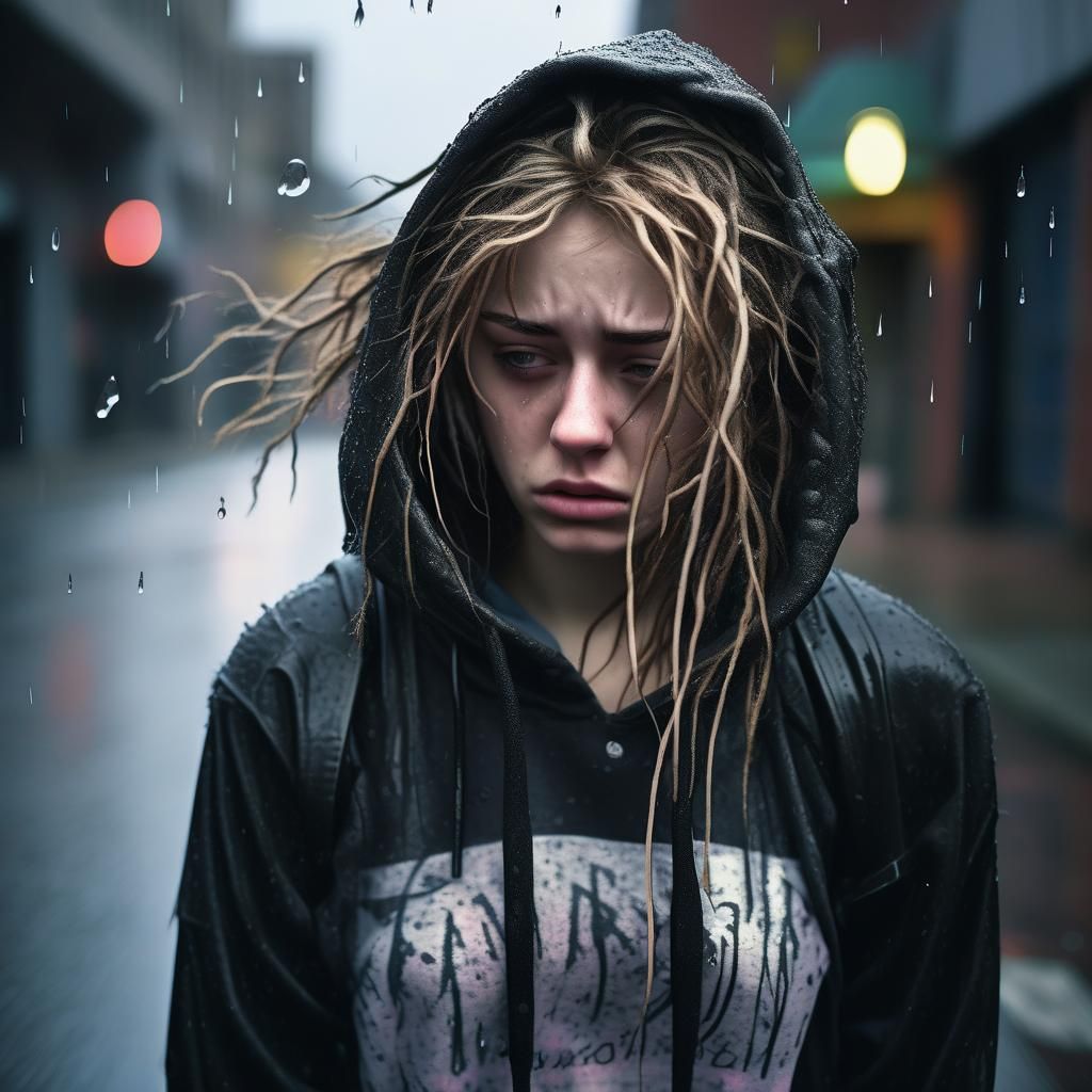 Troubled Teen Runaway in Anxiety Punk Style