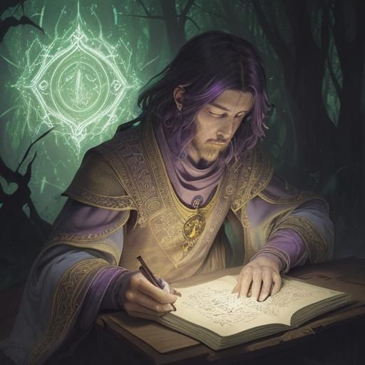 Mystic Wizard Chanting Spells in Dark Forest