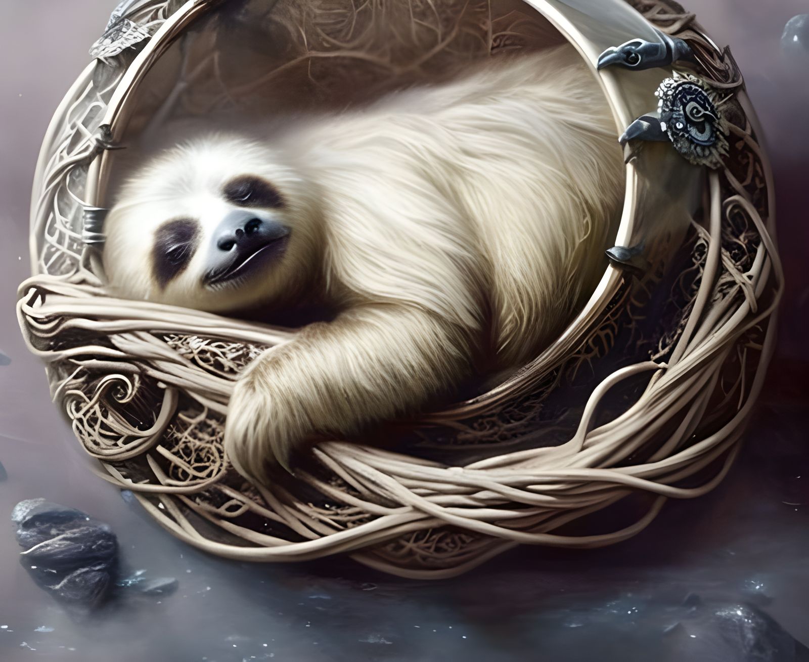 Celestial Baby Sloth Illustration in Gouache Style