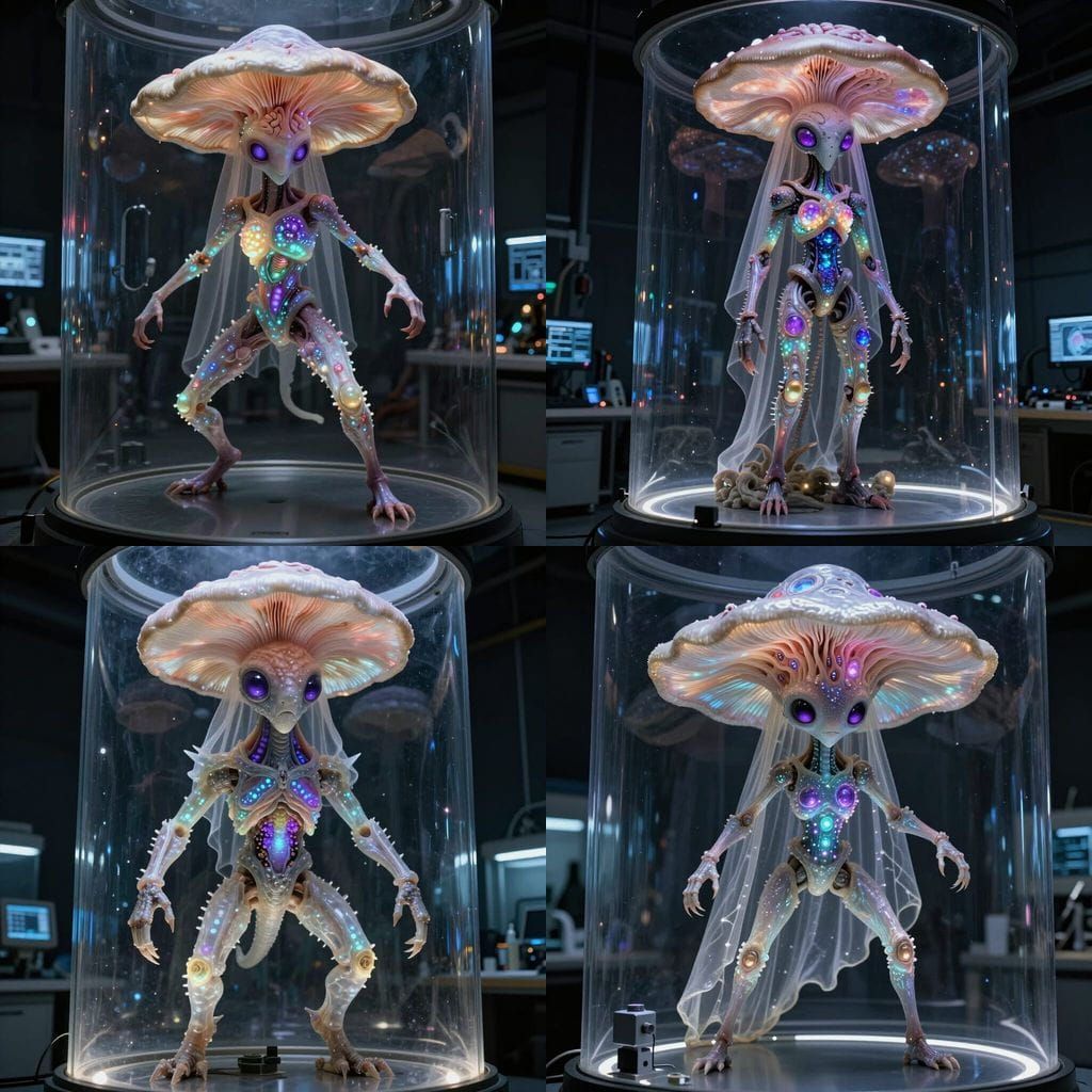 Mycelionaut Mecha Fauna in Bioluminescent Detail