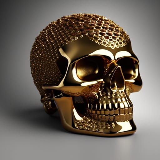 Golden Skull with Ruby Eyes in Hyper-Realistic 3D