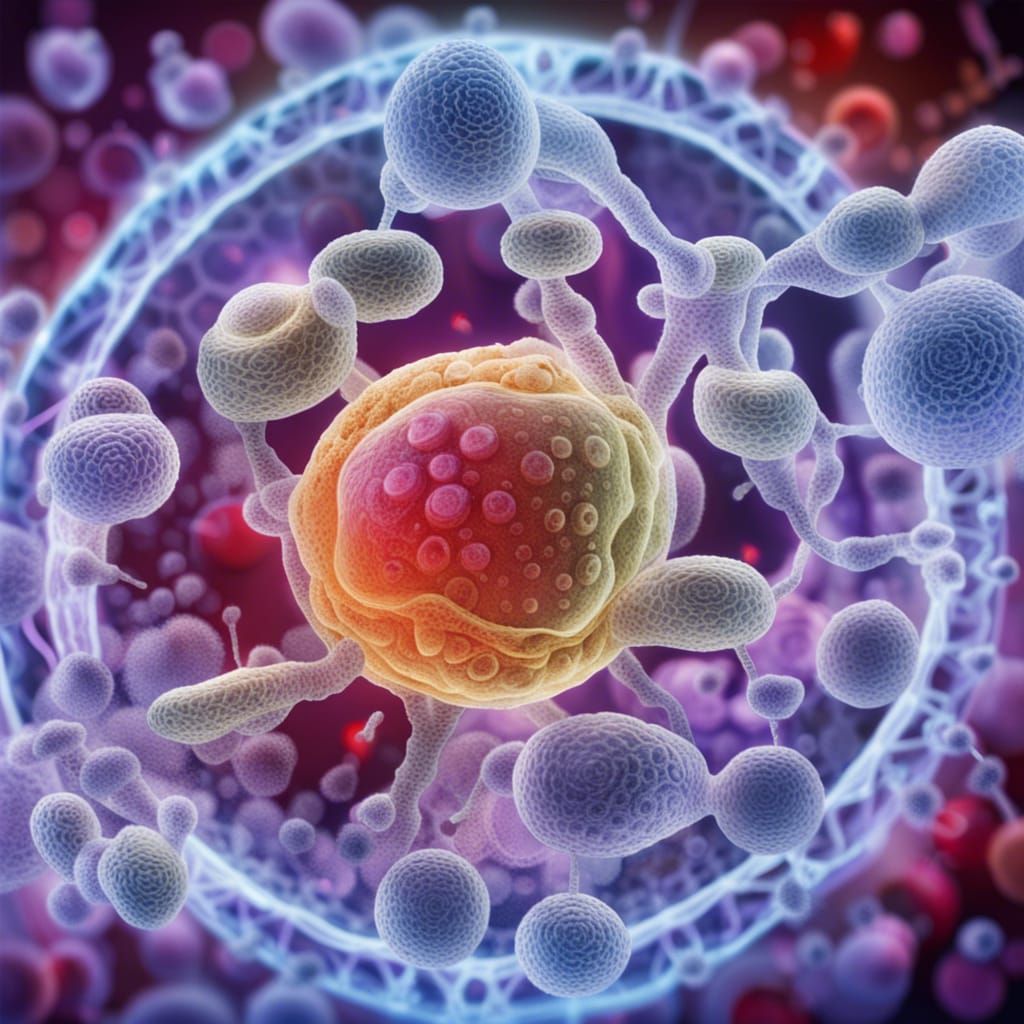 Colorful Microscopic Bacteria Cell Structures in Gouache Sty...