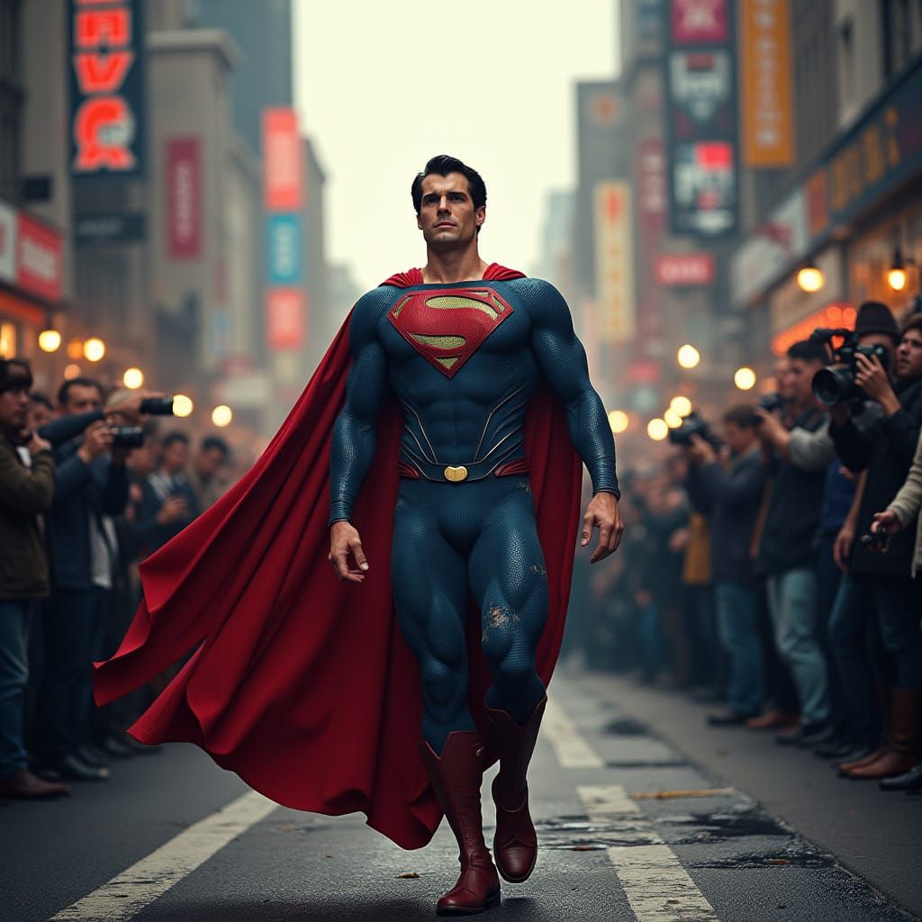 Hyperrealistic Superman in Metropolis