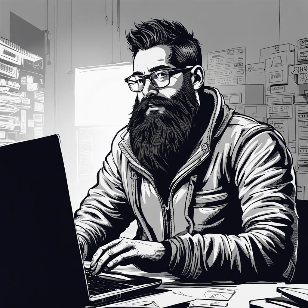 Focused Programmer in Dark Room with Laptop