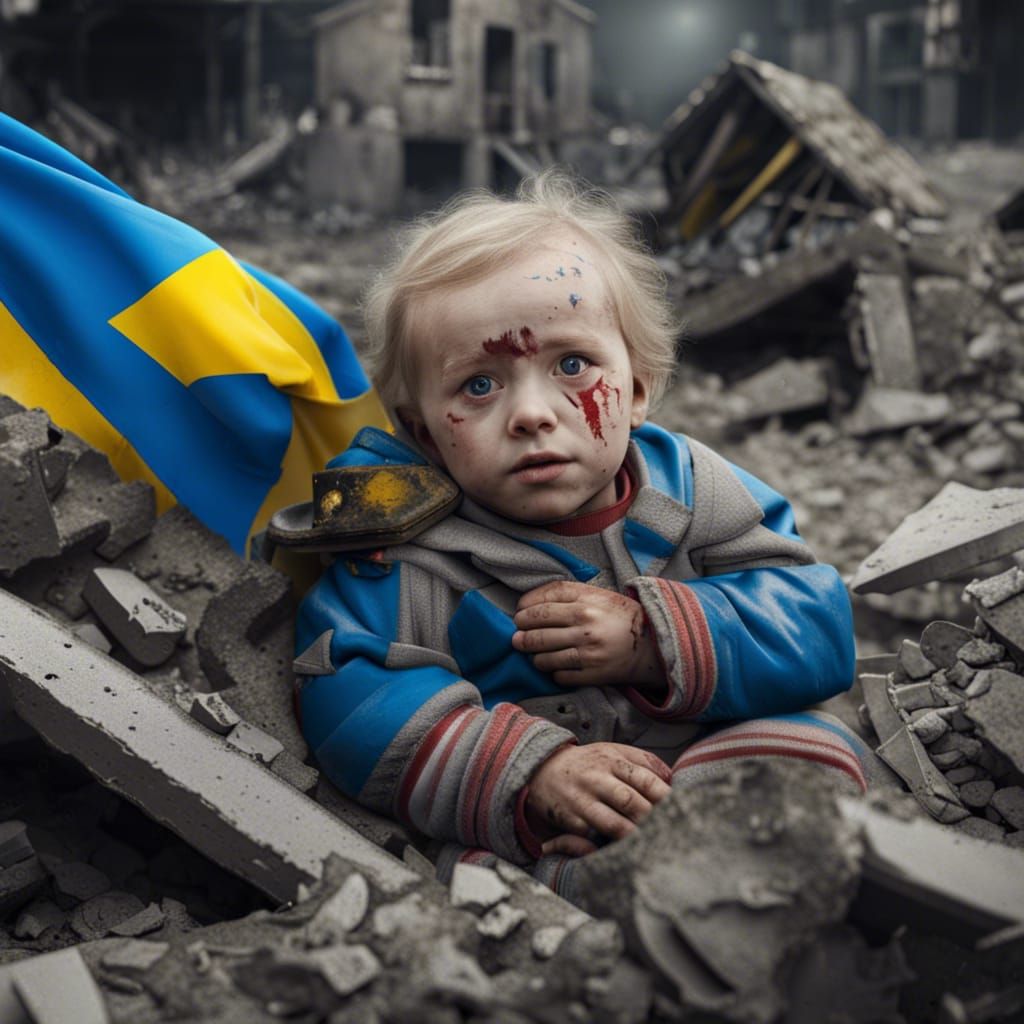 Ukrainian Child in Ruins: Matte Painting
