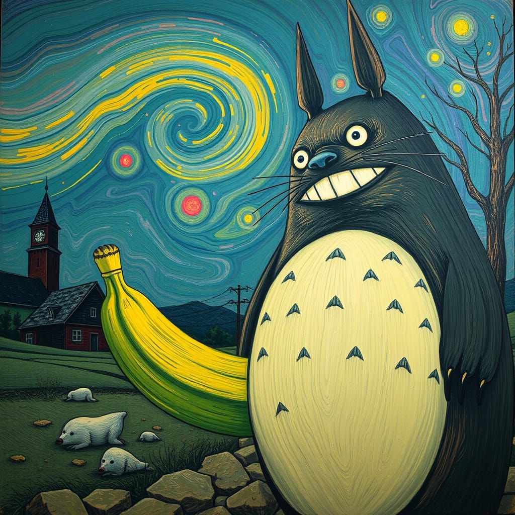 Psychedelic Banana Totoro as Mesmerizing Painting