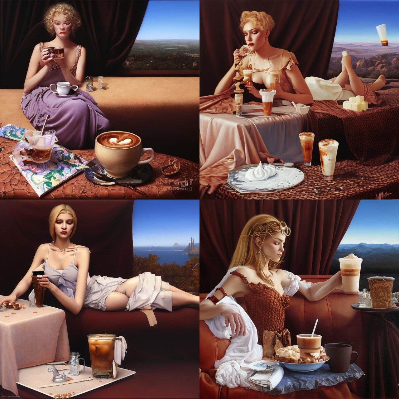 Iced Coffee and Tablet Still Life in Realist Style