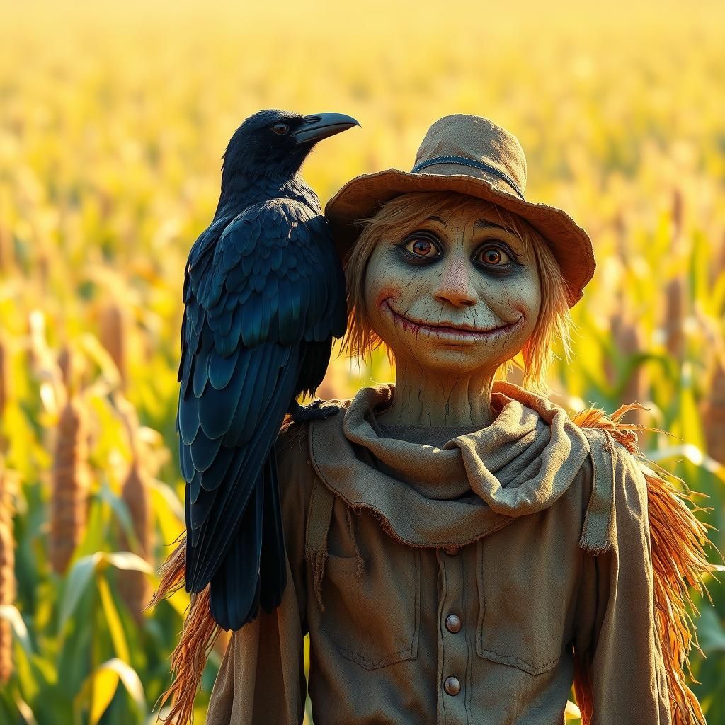 Crow and Scarecrow Friendship: Digital Art in Anime Style