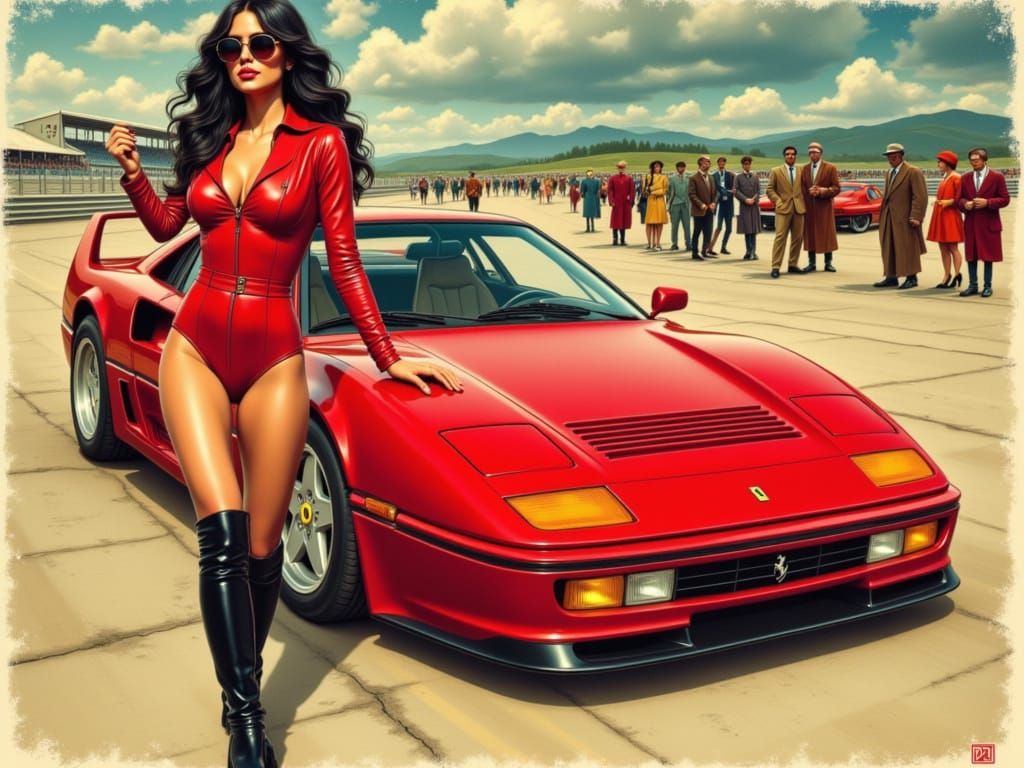 Italian Fitness Model in Rosso Corsa Catsuit