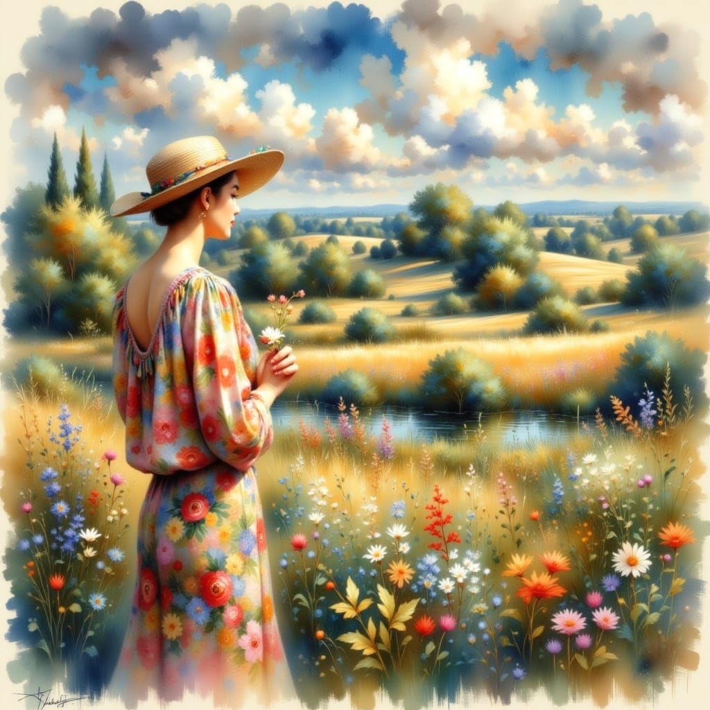 Ethereal Wet Ink Sketch of a Soft Landscape