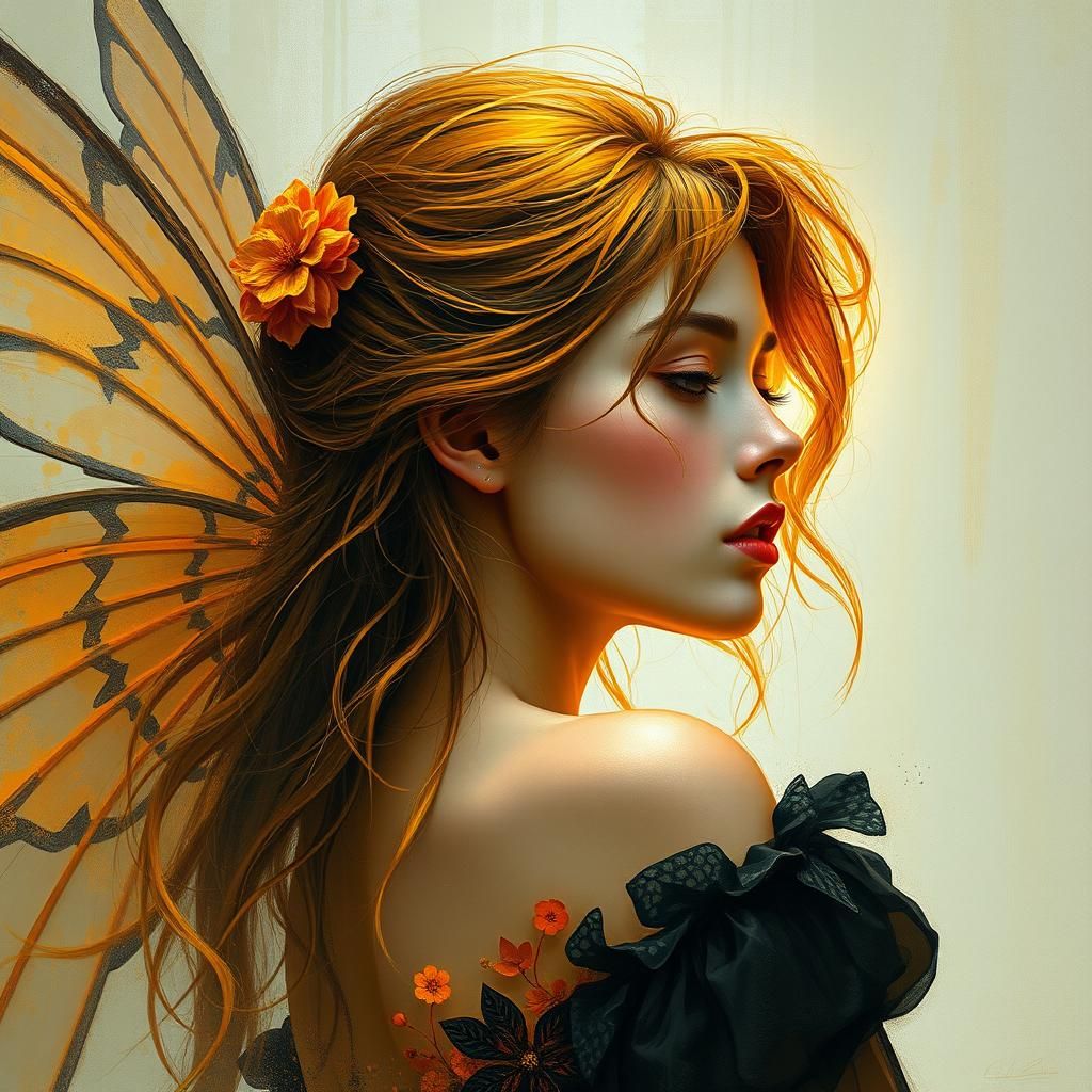 Hippie Fairy Portrait in Art Nouveau Style