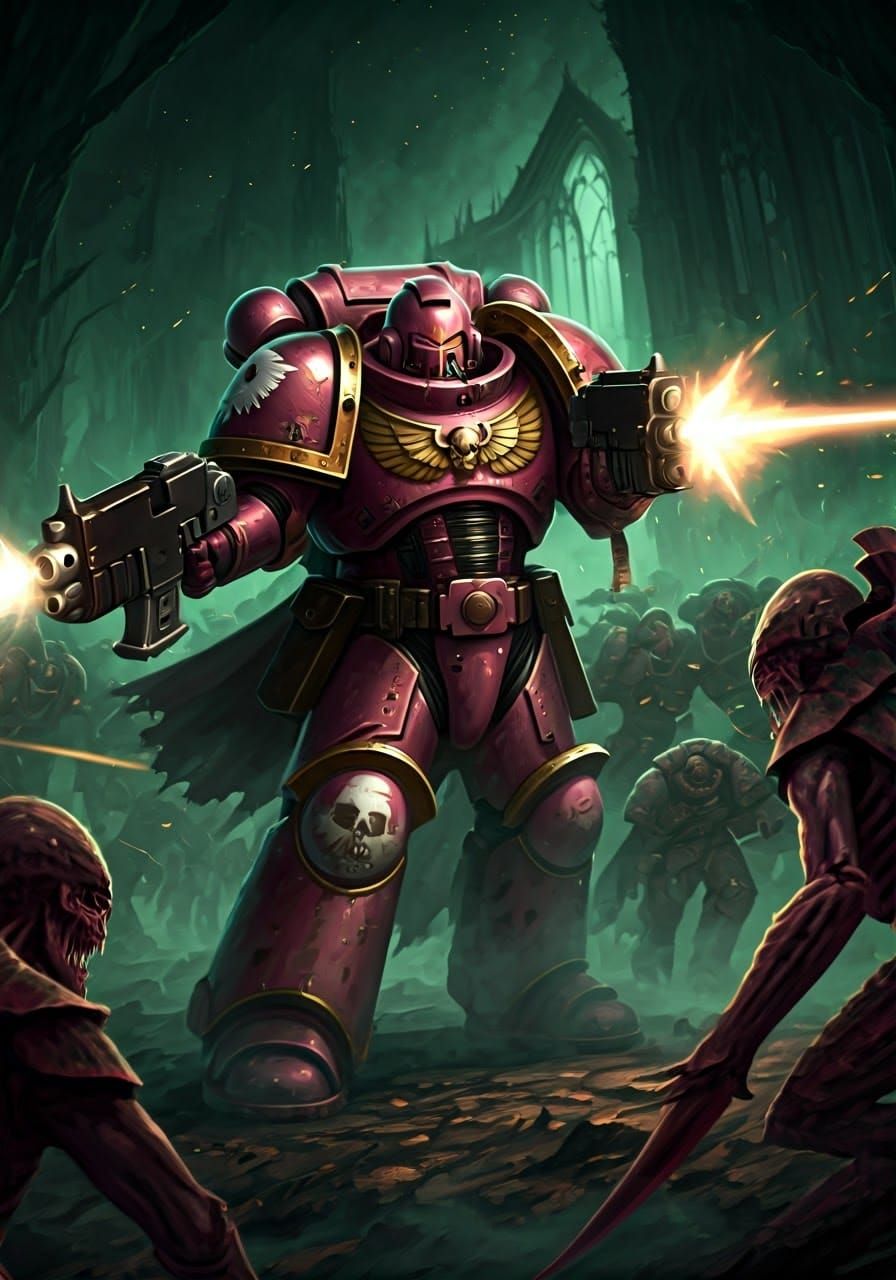 Grim Dark Space Marine Battles Horrific Tyranids in Pink Pow...
