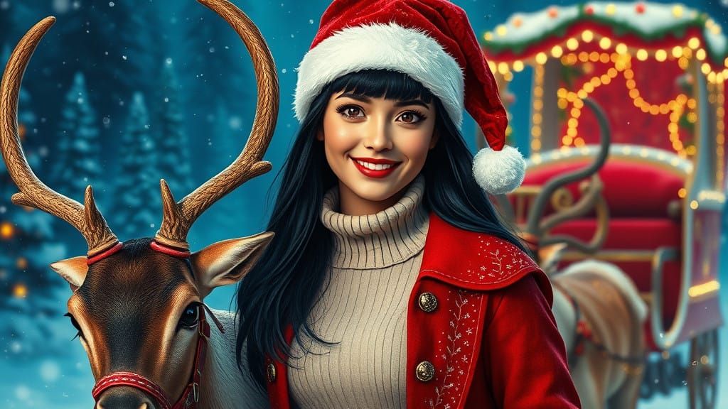 Elegant Brazilian Woman in Vintage Style, Surrounded by Chri...