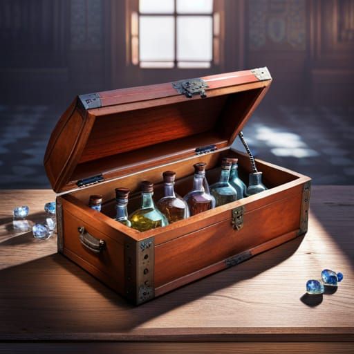 Alchemist's Chest with Bottles and Scrolls