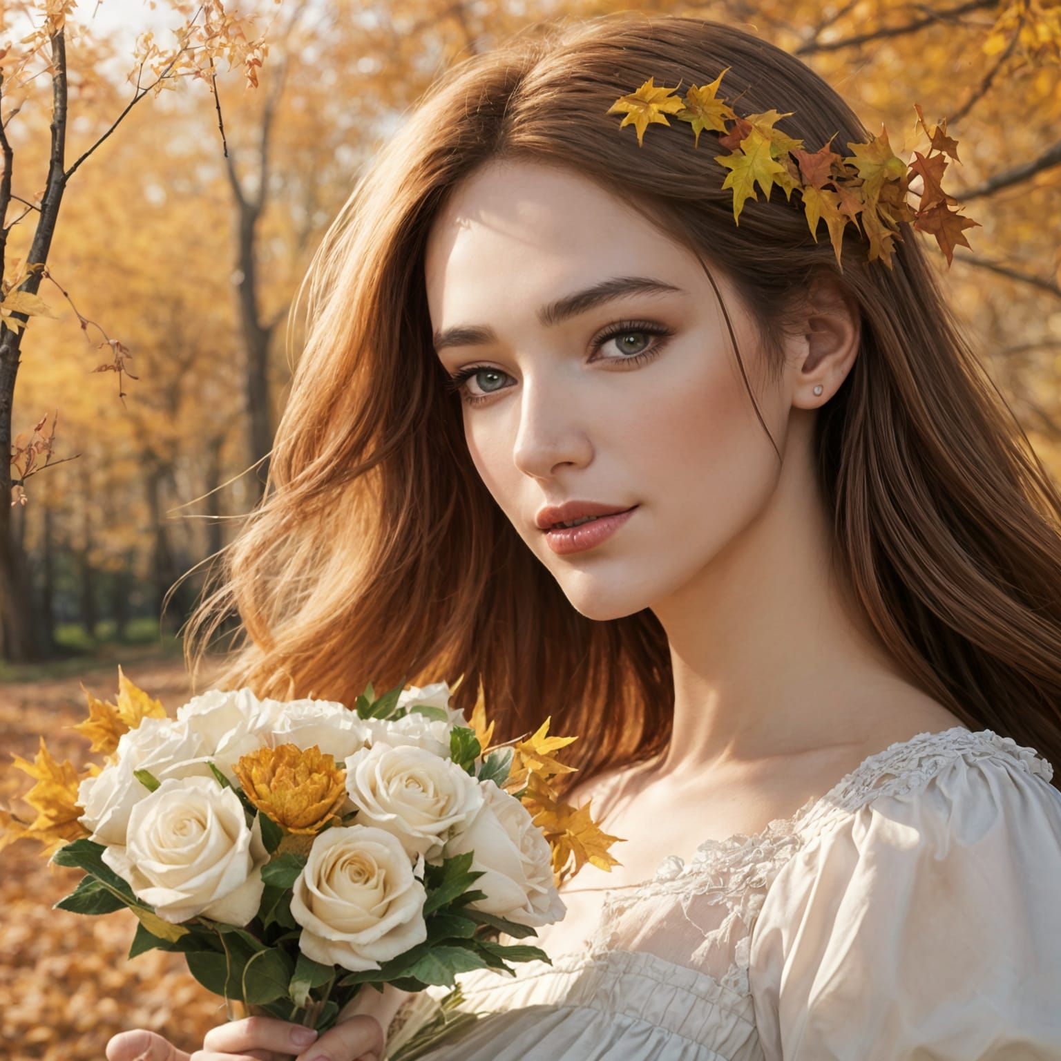 Beautiful Woman in Corset in Autumn Park