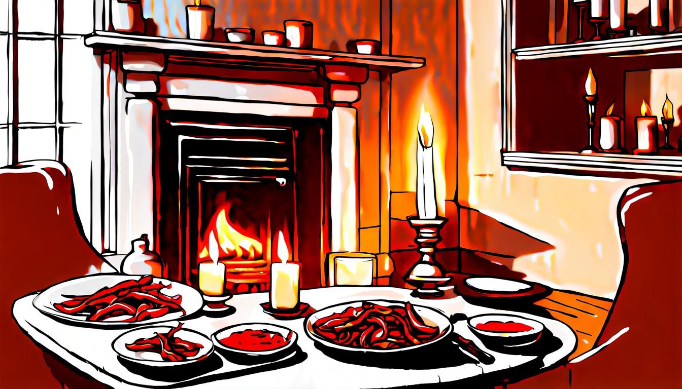 Cozy Candlelit Meal by the Fireplace