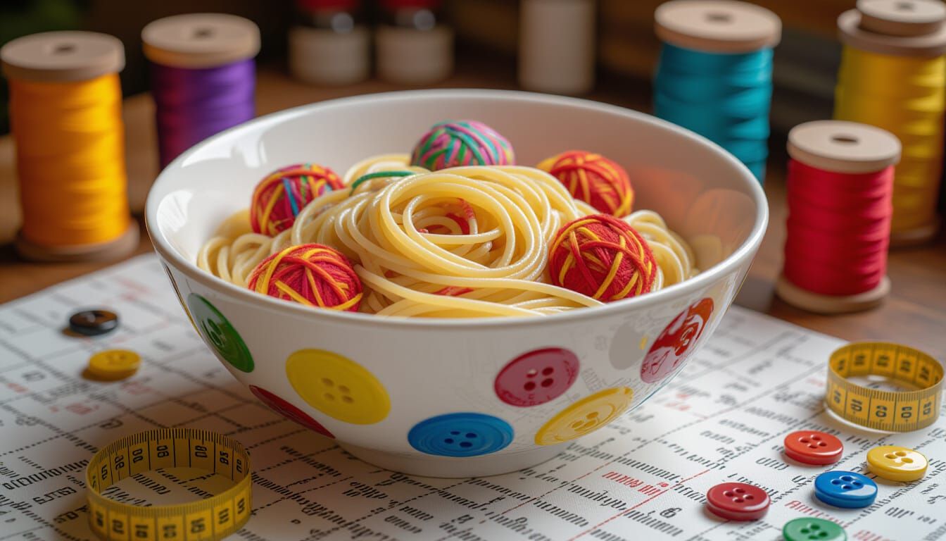 Colorful Yarn Spaghetti Bowl Still Life: Graffiti Art Style