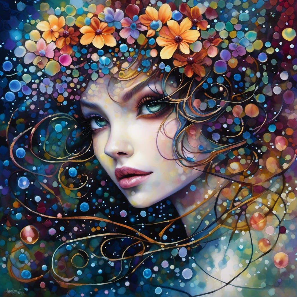 Ethereal Woman with Desert Flowers in Alcohol Ink