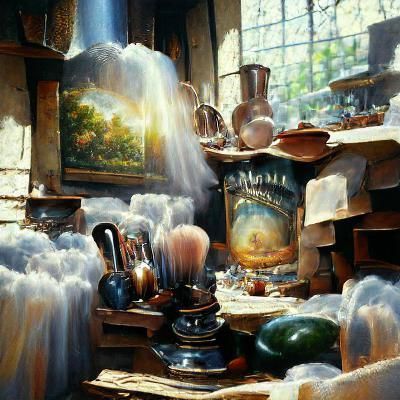 Ethereal Alchemist's Study in Oil Painting Style