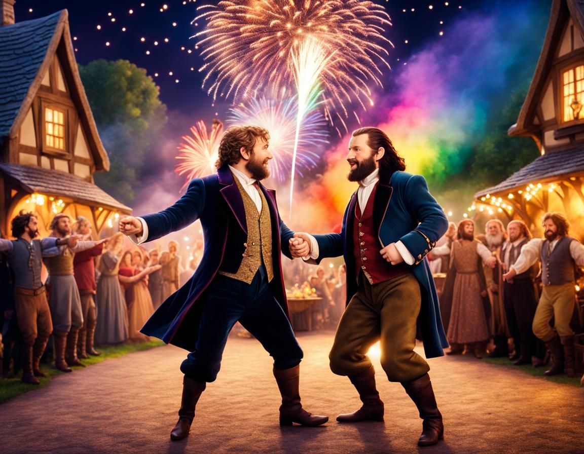 Romantic Dance: Watercolor Celebration Under Fireworks