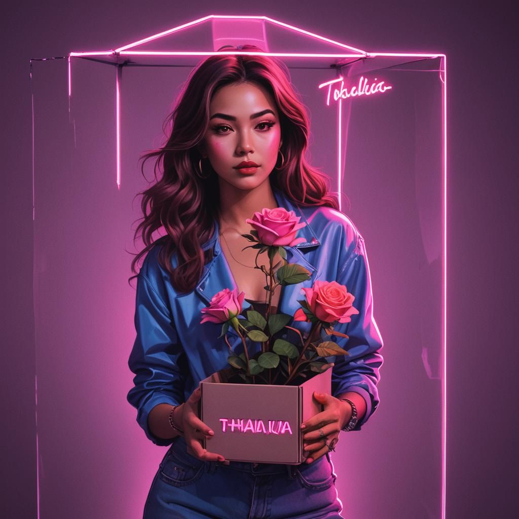 Thalía Sodi with Rose in Synthwave Style
