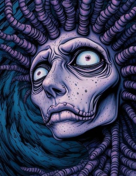 Junji Ito Style Sea Urchin Mermaid Fusion