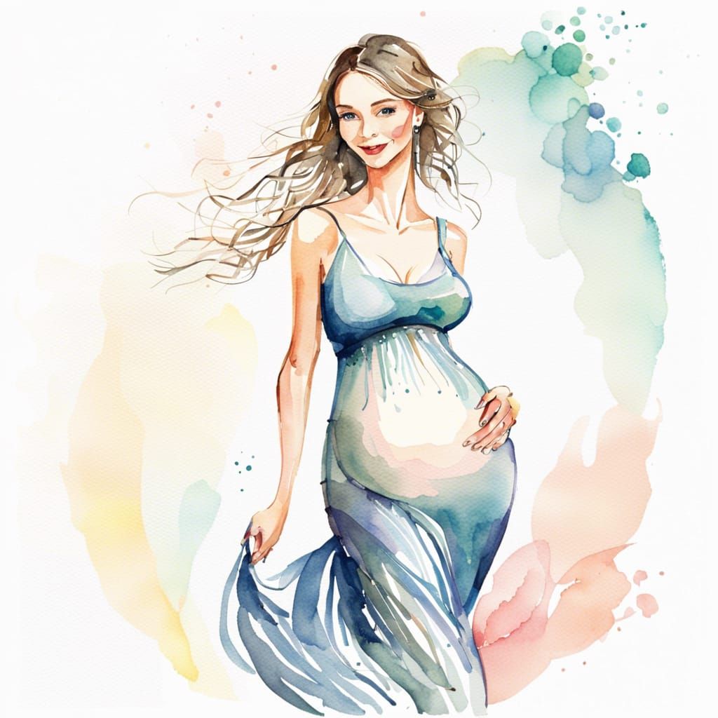 Pregnant Woman Dancing Watercolor Painting