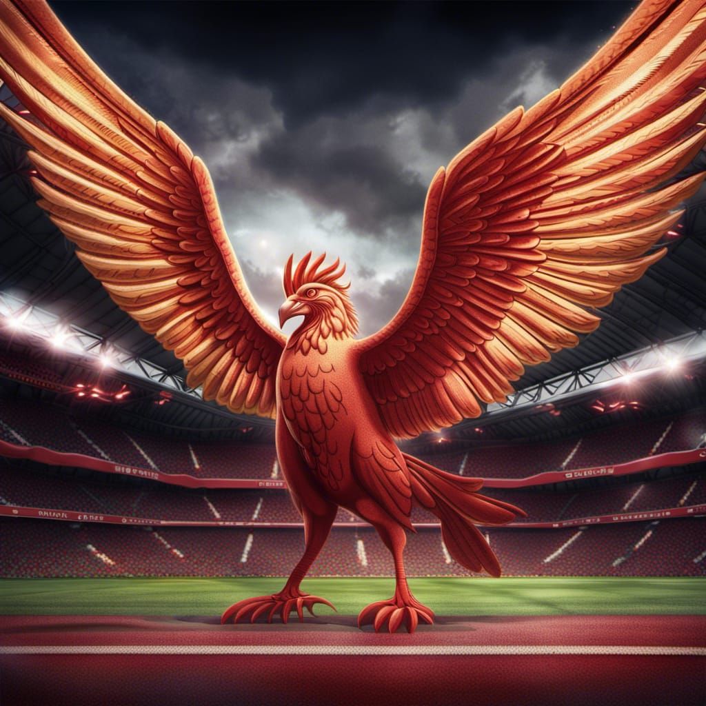 Hyperrealistic Liver Bird in Anfield Stadium