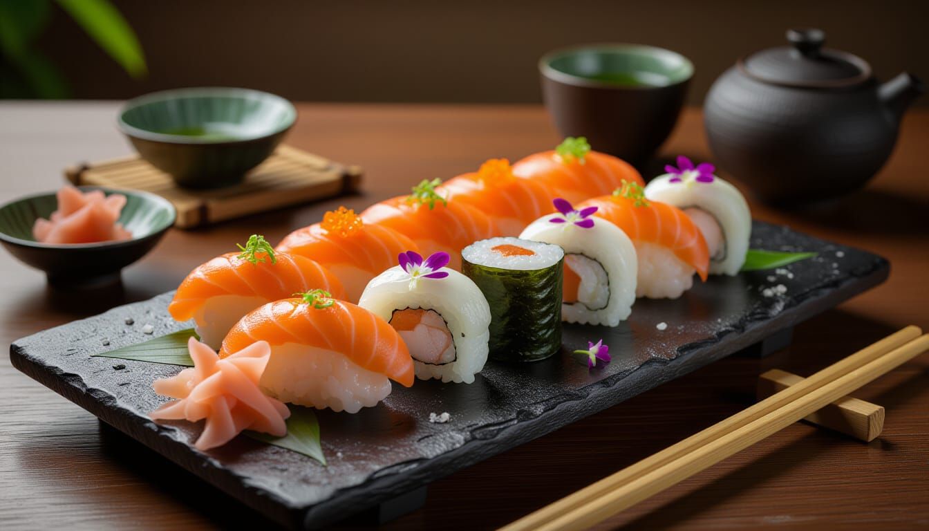 Exquisite Sushi Platter in 8K Food Photography Style