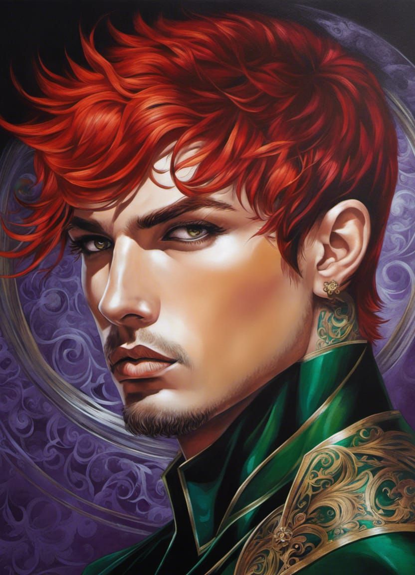 Gothic Emo Male with Tattoos: Acrylic Painting