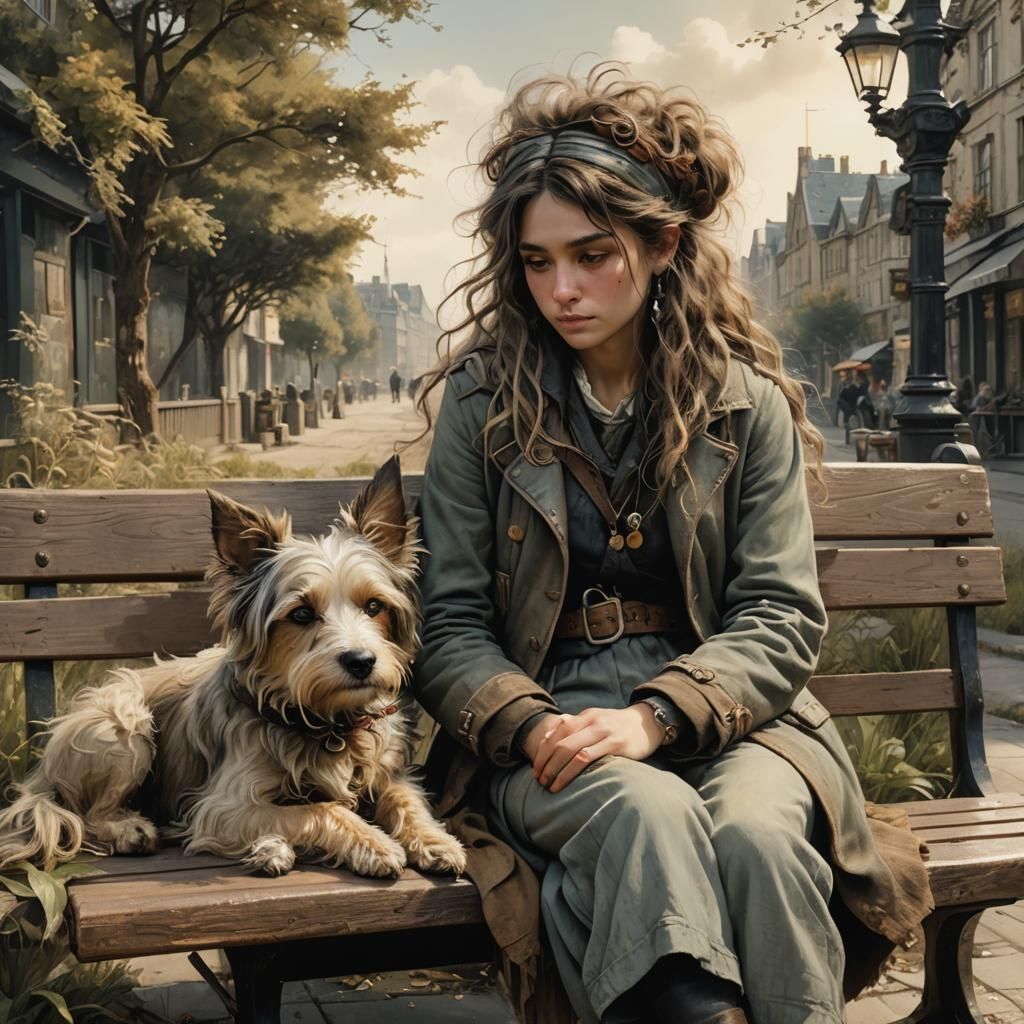 Dog and Girl in Jean-Baptiste Monge Style