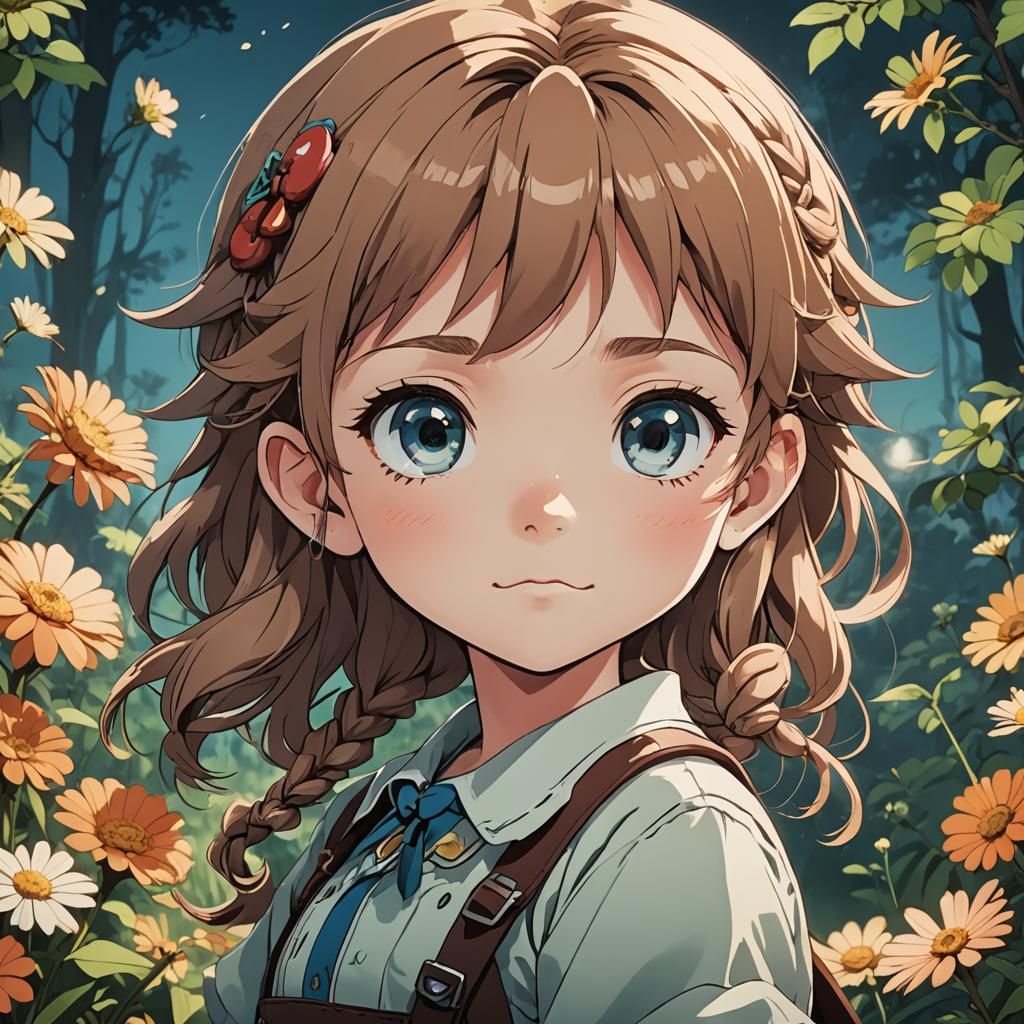 Cute Little Girl in Anime Style