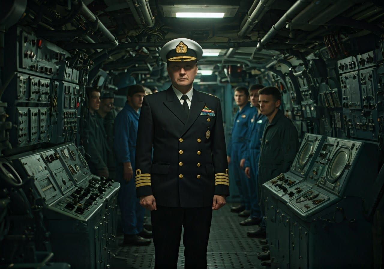 Stoic Submarine Captain Inspects Crew in Tense, High-Contras...