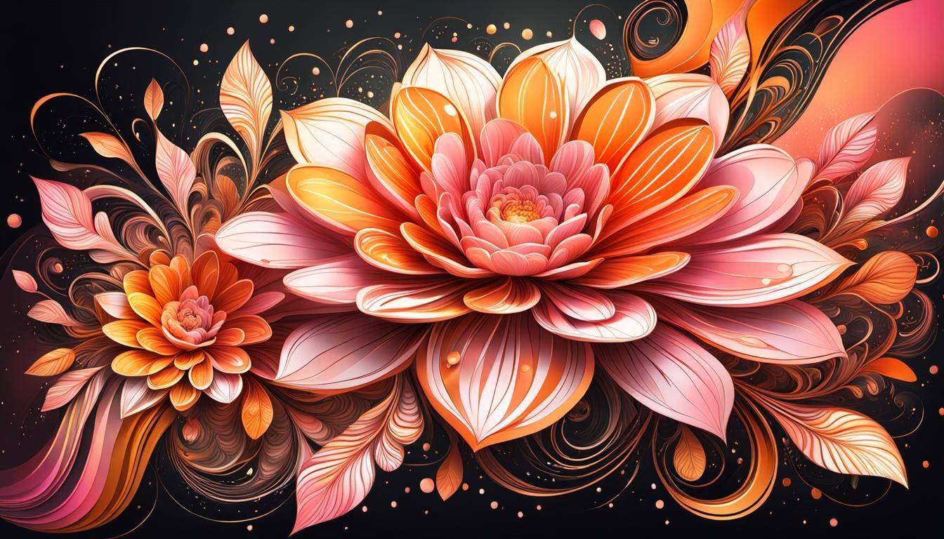 Boho Flower Garden with Golden Abstract Line Art