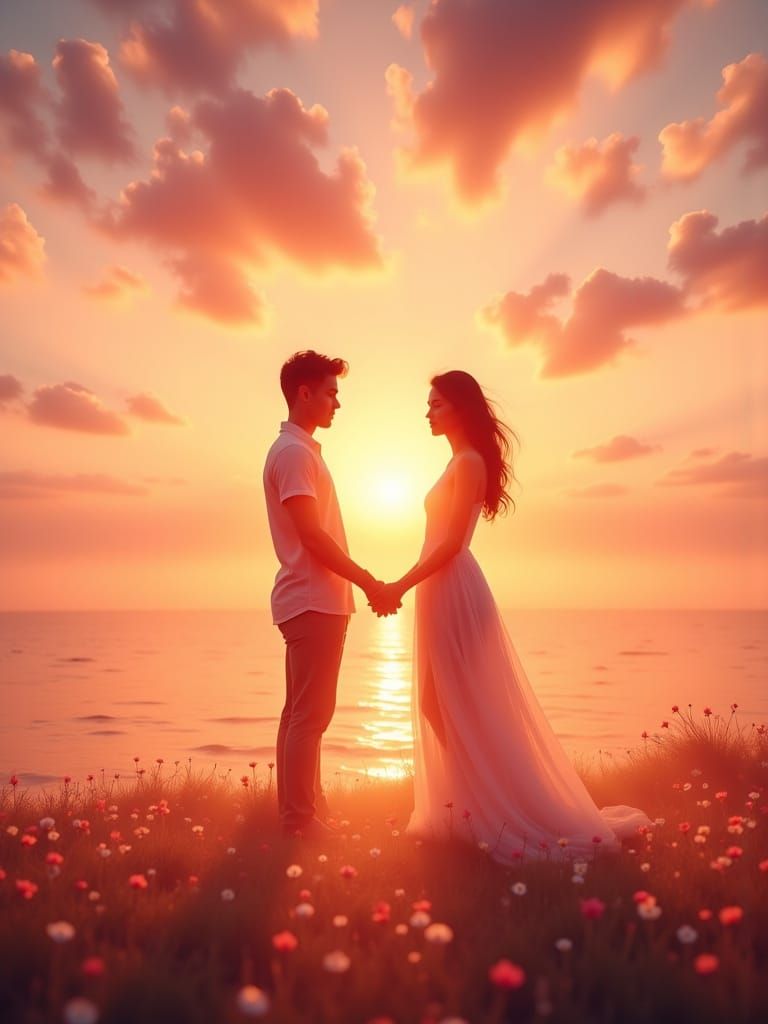 Sunrise Serenity: A Dreamy Couple Amidst Vibrant Skies