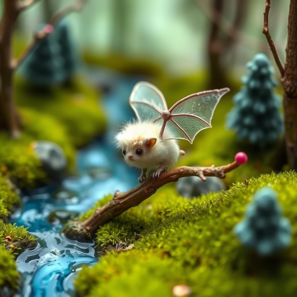 Fluffy Bat in Miniature Fantasy Forest Digital Art