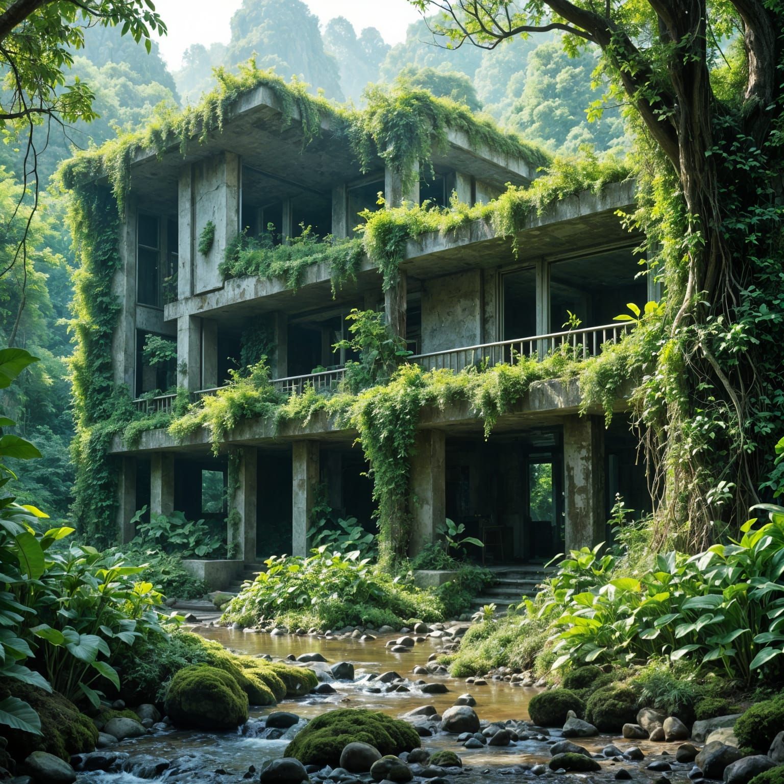 Jungle Ruins: Sci-Fi Photorealism in Moebius Style