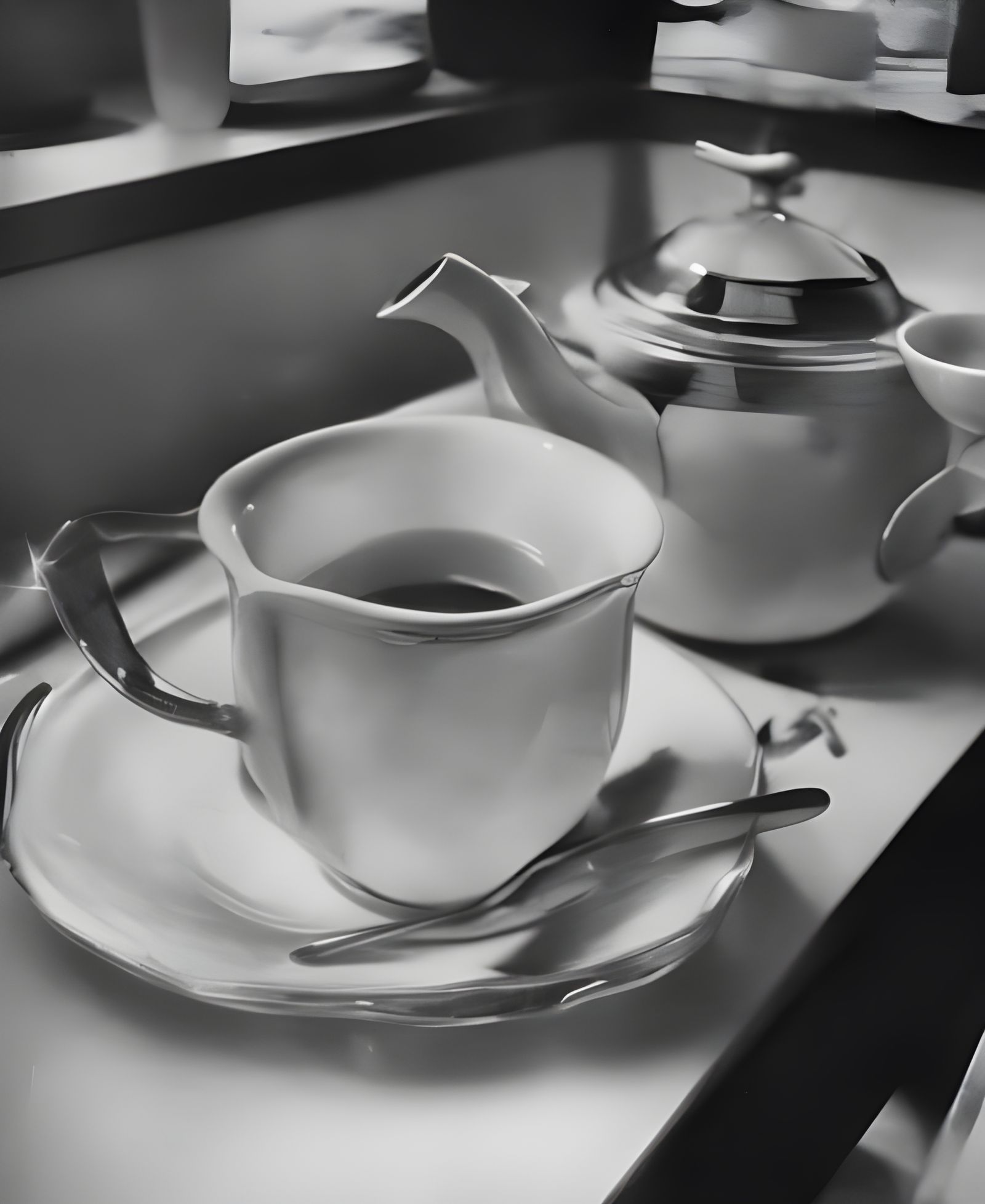 Beautiful Woman Enjoying Tea in Surreal Cafe