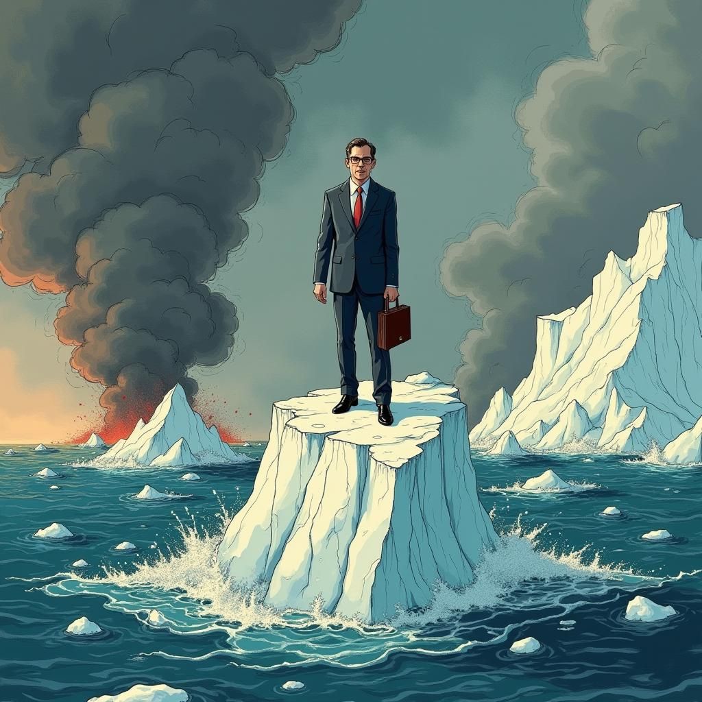 Climate Crisis Editorial Cartoon: Stranded Businessman