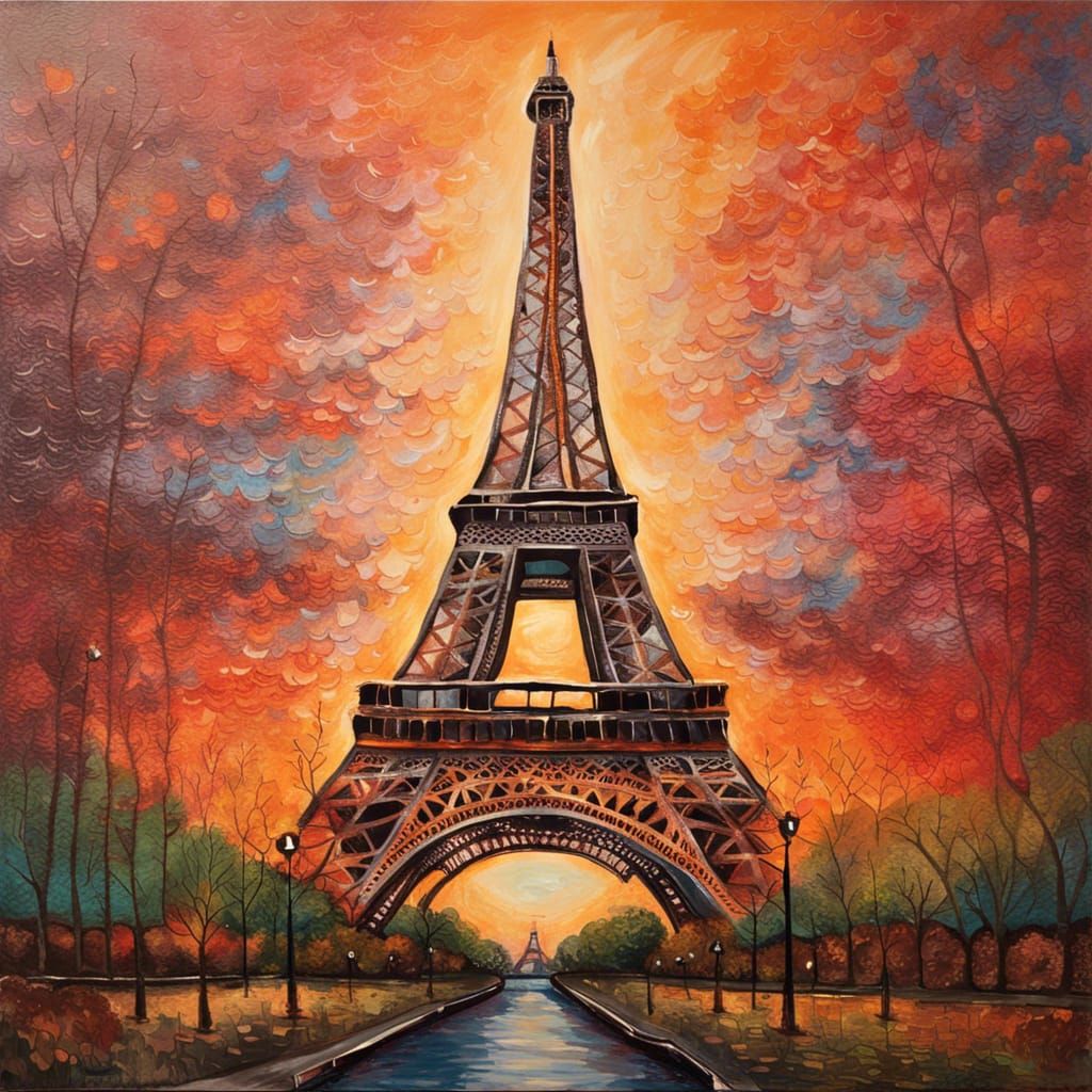 Eiffel Tower Sunset: Impressionistic Painting