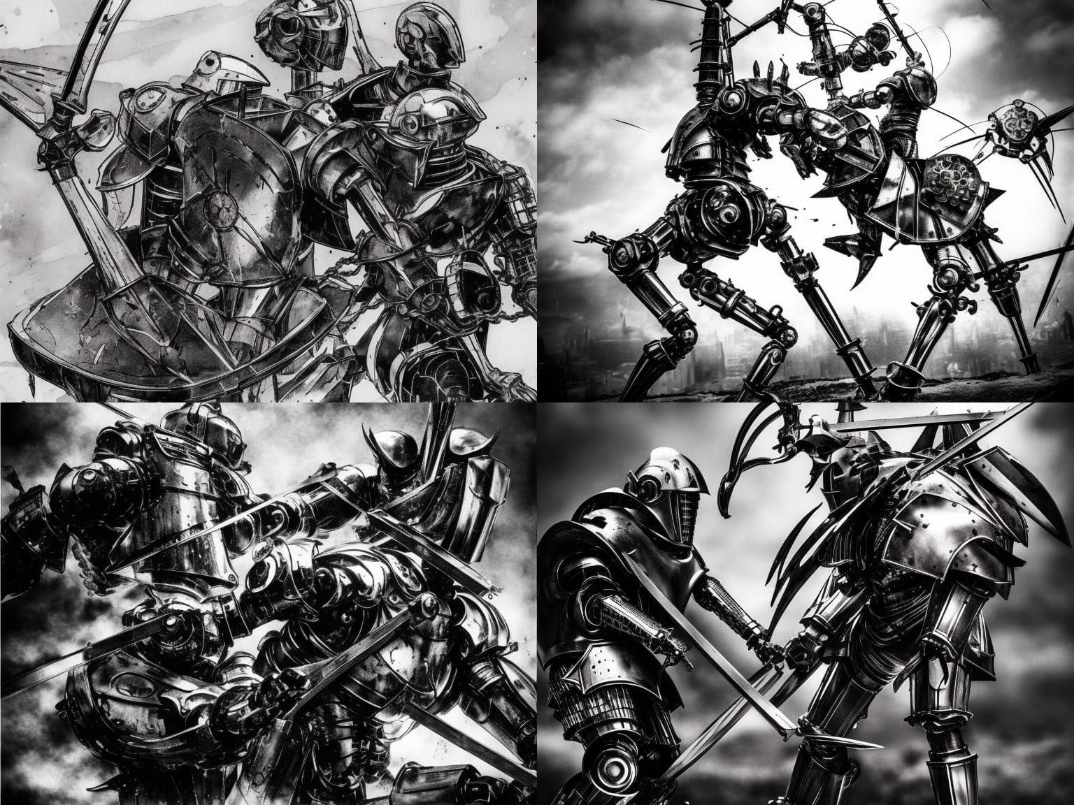 Robotic Knights Jousting in Manga Art Style