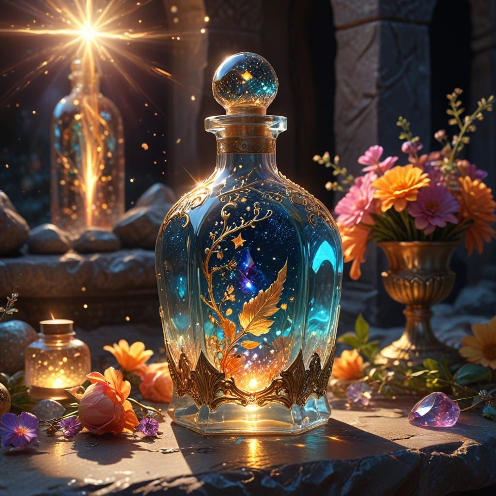 Magical Elixir Bottle with Celestial Patterns