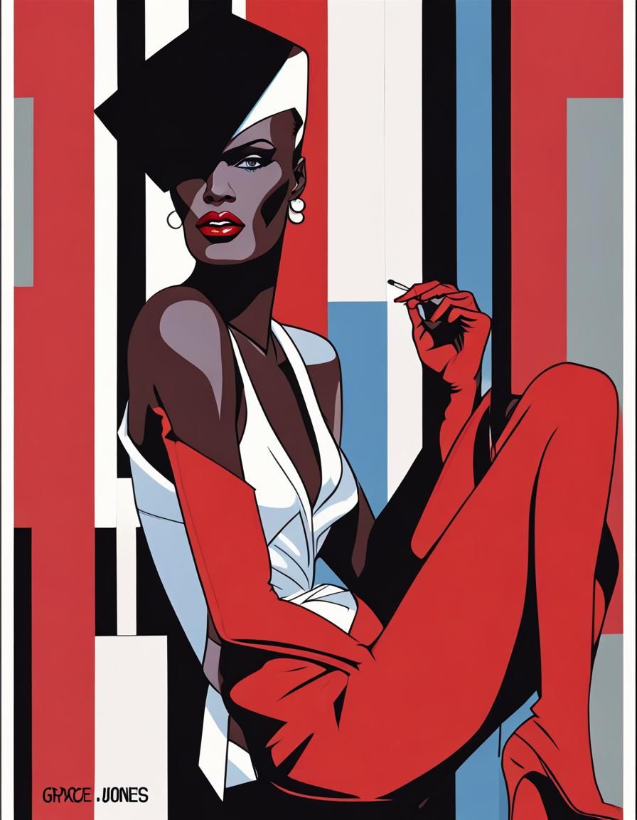 Grace Jones Portrait in Patrick Nagel Style