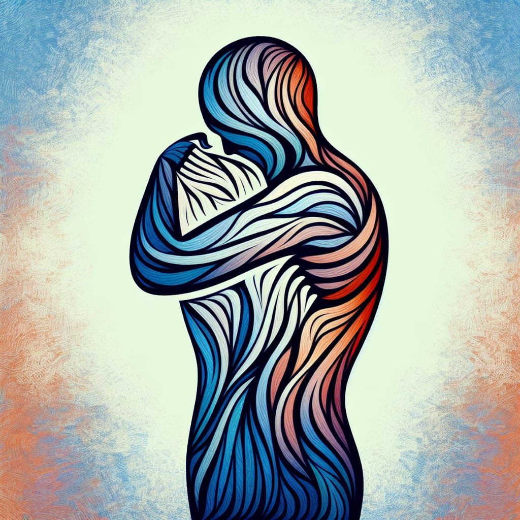 Abstract Silhouette Expressing Self-Love Through a Hug